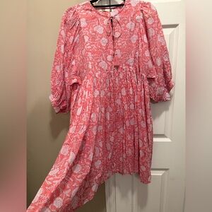 Dolma blockprint cotton Tie-Neck Mini Dress